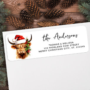 Santa Highland Cow Festive Farm Return Address Label