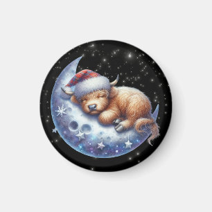 Santa Highland Cow Sleeping on the Moon Magnet
