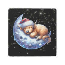 Santa Highland Cow Sleeping on the Moon