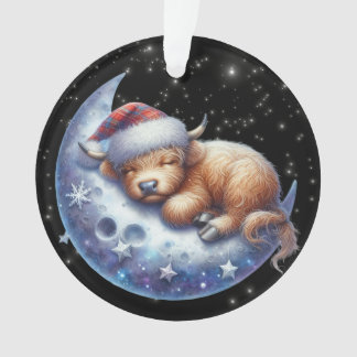 Santa Highland Cow Sleeping on the Moon Ornament