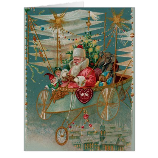 Santa & His Amazing Flying Machine Greeting Card (Front)