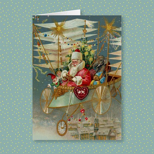 Santa  His Amazing Flying Machine Greeting Card