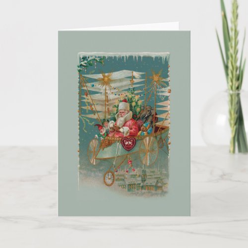 Santa  His Amazing Flying Machine Greeting Card