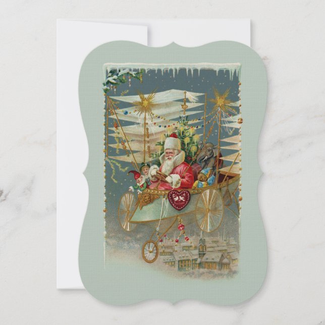 Santa & His Amazing Flying Machine Invitation (Front)