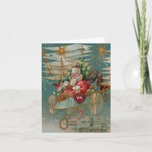 Santa  His Amazing Flying Machine Note Card