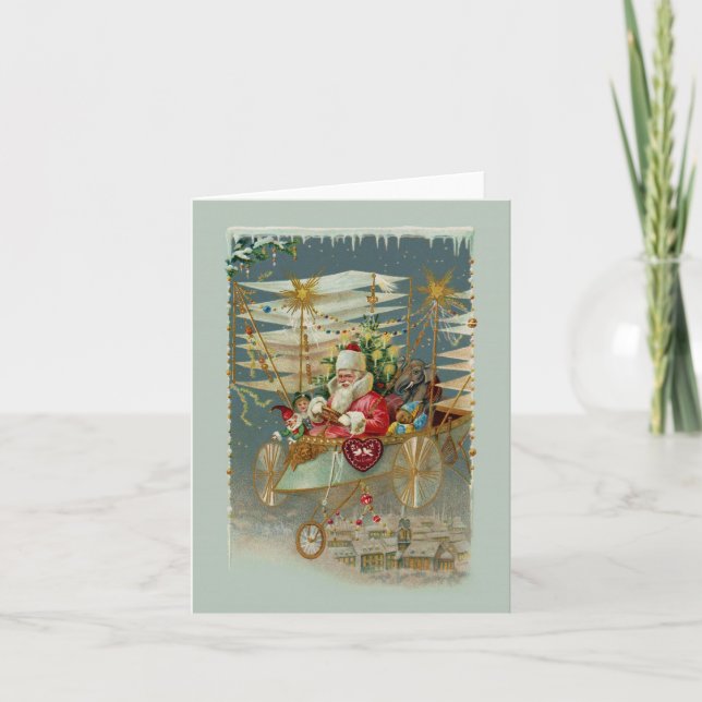 Santa & His Amazing Flying Machine Note Card (Front)