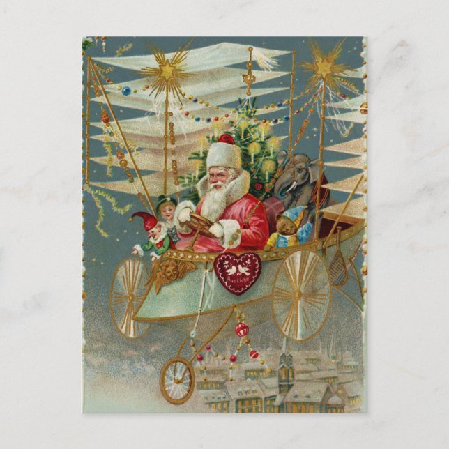 Santa & His Amazing Flying Machine Postcard (Front)