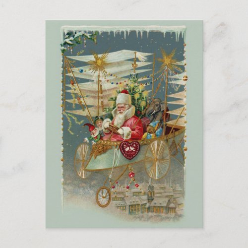 Santa  His Amazing Flying Machine Postcard