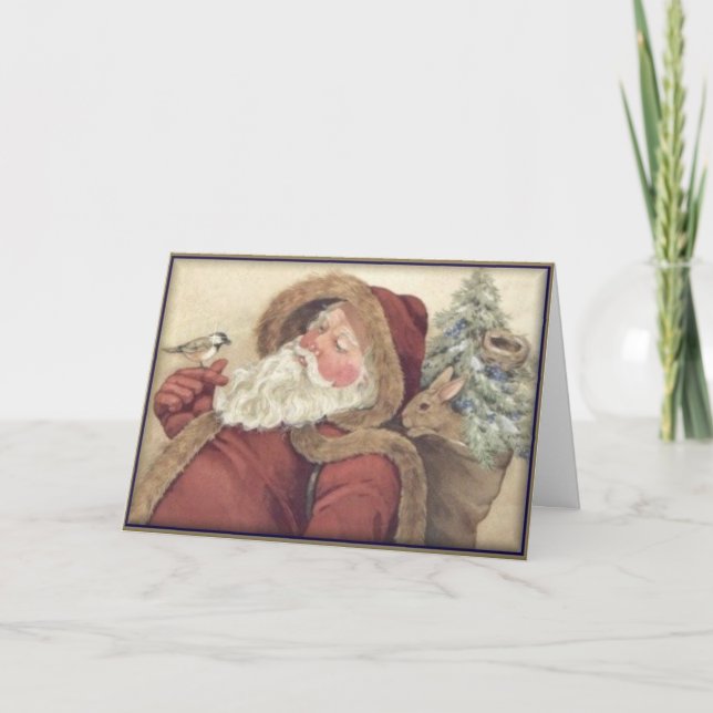 Santa & His Forest Friends - Christmas Holiday Card (Front)