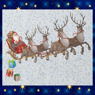 Santa & His Reindeer Flying Christmas Eve Large Wrapping Paper