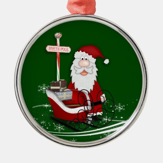 Santa & His Sleigh Christmas Metal Ornament (Front)