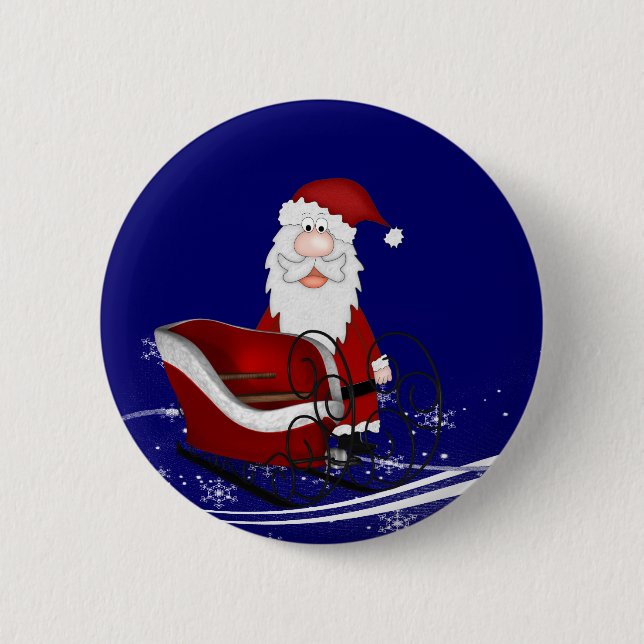 Santa & His Sleigh Christmas Pinback Button (Front)