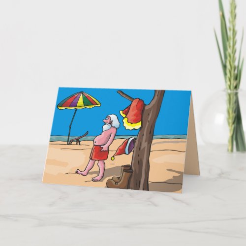 Santa Hits The Beach Holiday Card