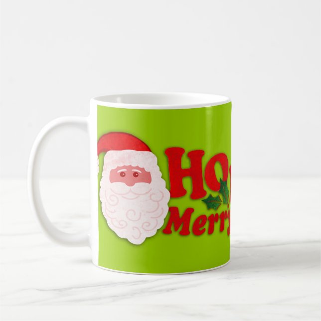 Santa "Ho Ho Ho Merry Christmas" green mug (Left)