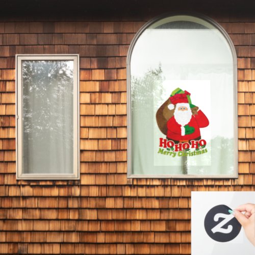 Santa Ho ho ho Merry Christmas red green brown Window Cling