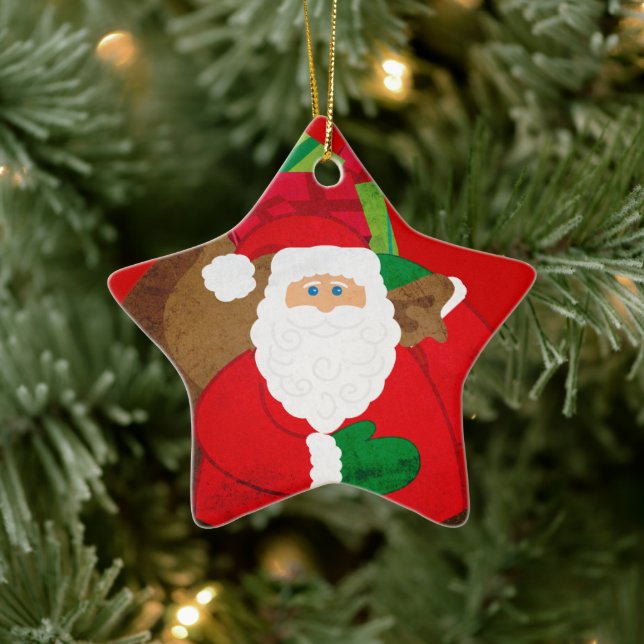 Santa "Ho Ho Ho Merry Christmas" star ornament (Tree)