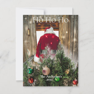 Santa Ho Ho Ho Ornaments Personalized Red Green Holiday Card