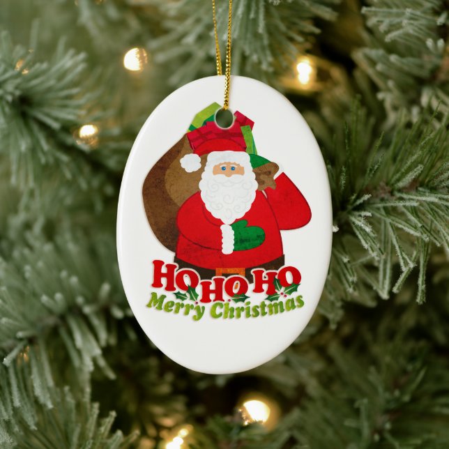 Santa HO HO HO red green & white ornament (Tree)