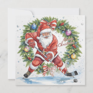 Santa Hockey Christmas Card 