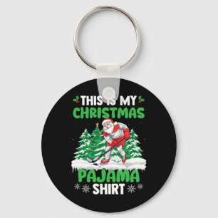 Santa Hockey Player Xmas Sports This Is My Christm Keychain