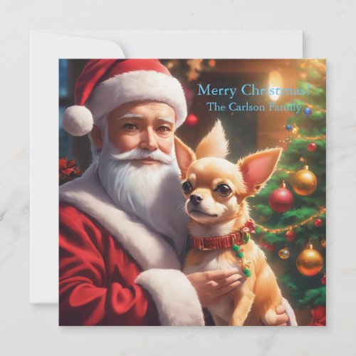 Santa holding a chihuahua holiday card