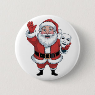 Santa Holding a Mime Face Theatre Christmas Perfor Button