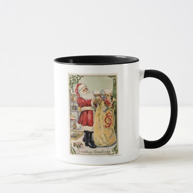 Santa Holding an Overflowing Bag of Toys Mug (Right)