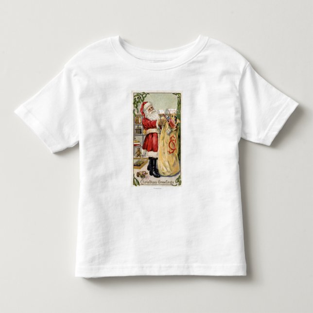 Santa Holding an Overflowing Bag of Toys Toddler T-shirt (Front)