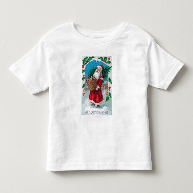 Santa Holding Basket of Toys Scene Toddler T-shirt (Front)