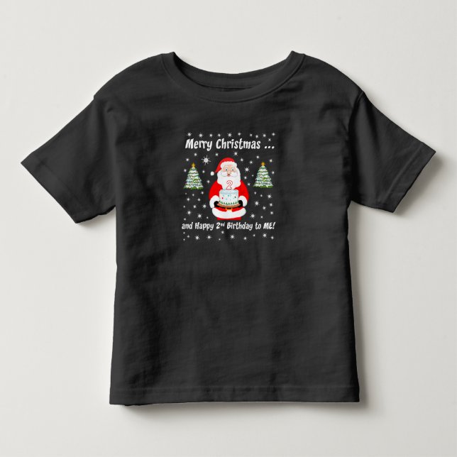 Santa Holding Birthday Cake Merry Christmas 2nd  Toddler T-shirt (Front)