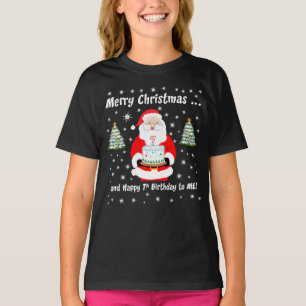 Santa Holding Birthday Cake Merry Christmas 7th T-Shirt