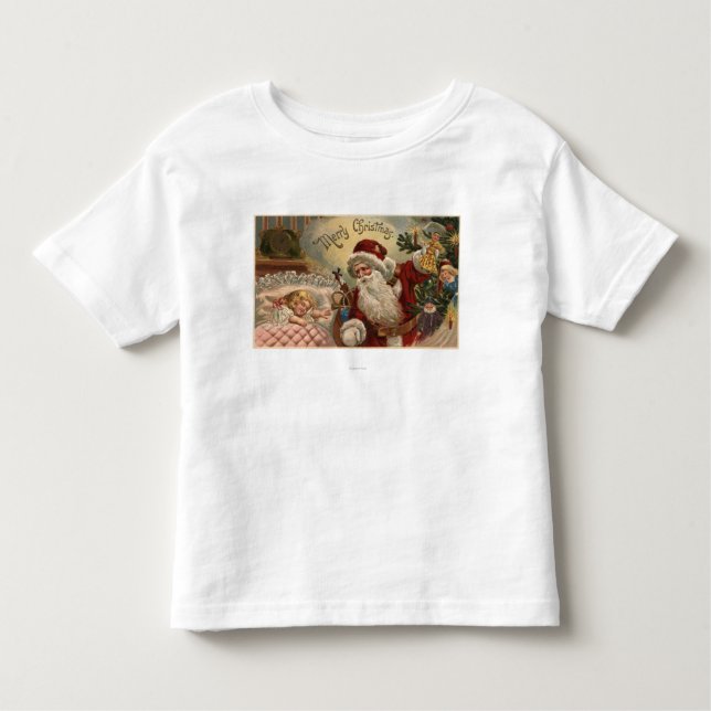 Santa Holding Doll, Sleeping Girl Toddler T-shirt (Front)