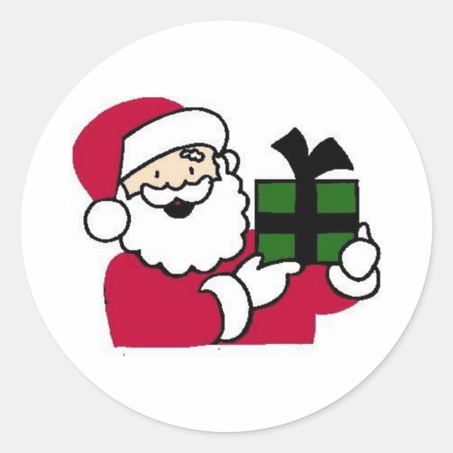 Santa Holding Gift Classic Round Sticker (Front)