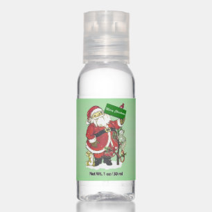 Santa Holding Green sign Tree Cute Little Animals Hand Sanitizer