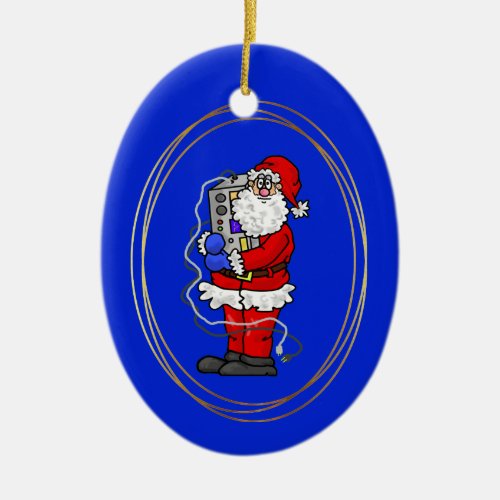 Santa Holding  Hugging A Radio Christmas Ornament