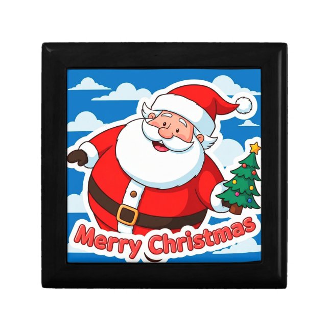 🎅 Santa Holding Mini Tree Festive Holiday Cheer Gift Box (Front)