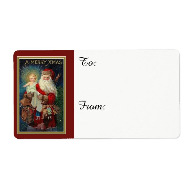 Santa holding the Baby Jesus Label (Front)
