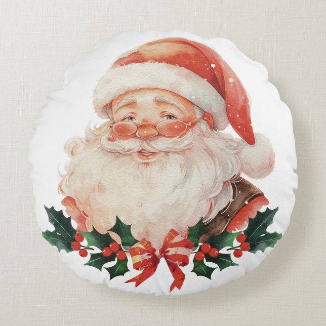 Santa Holiday  Round Pillow (Front)
