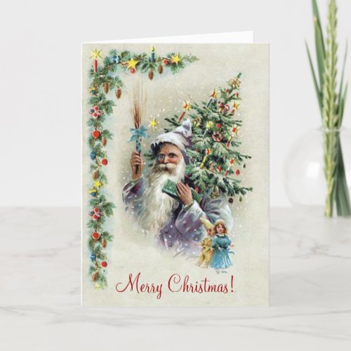 Santa Holiday Tree Vintage Christmas Card