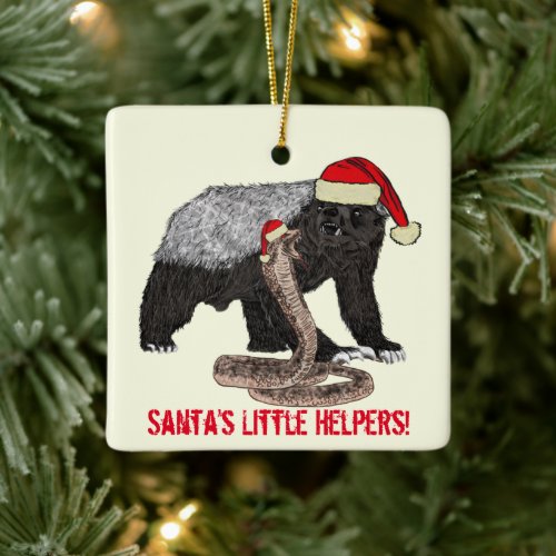 Santa Honey Badger and Snake Funny Irony Ceramic Ornament