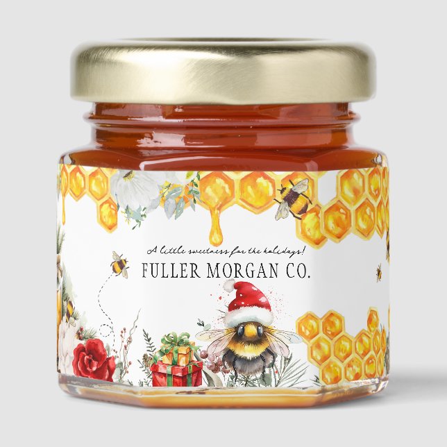 Santa Honey Bee | Sweet Christmas Treat Honey Jar Favors (Front)
