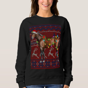 Santa Horse Christmas Tree Lights Ugly Sweater Paj