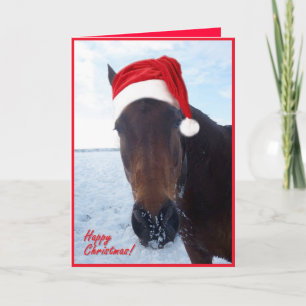 Santa horse Happy Christmas Card - blank inside