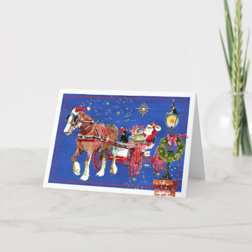 Santa Horse Scottish Cat Folded Christmas Card