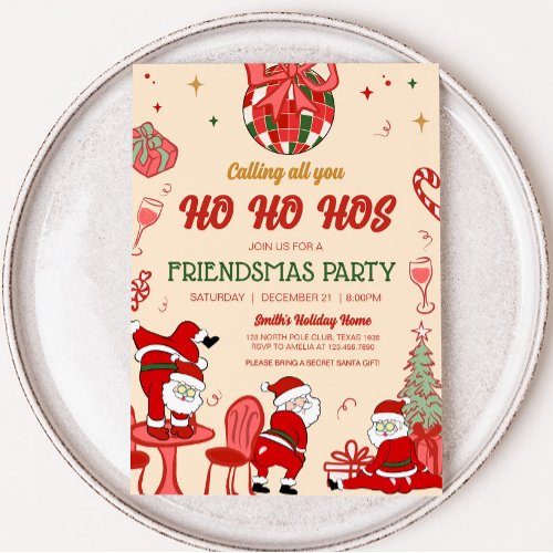 Santa Hos Funny Adult Friendsmas Christmas Party Invitation