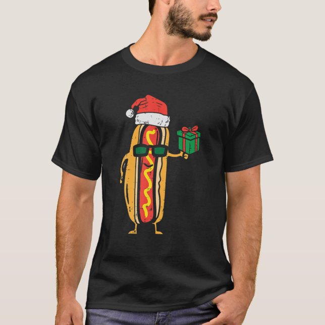 Santa Hotdog Funny Xmas Pjs Food Christmas Pajamas T-Shirt (Front)