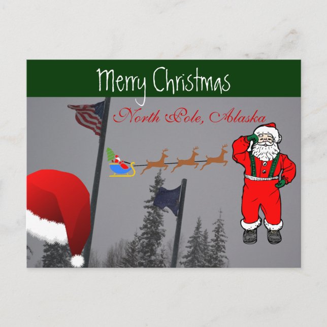 Santa House Reindeer Sleigh Blizzard Storm Frozen Holiday Postcard (Front)