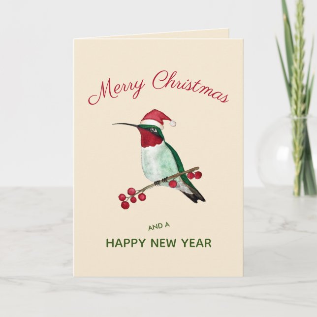 Santa Hummingbird Holiday Card (Front)