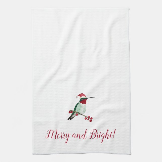 Santa Hummingbird Kitchen Towel (Vertical)