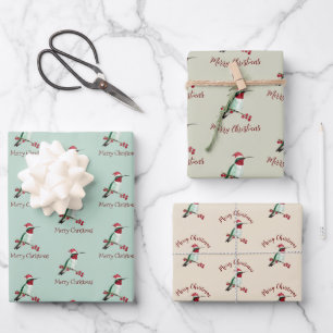 Santa Hummingbird Merry Christmas Wrapping Paper Sheets